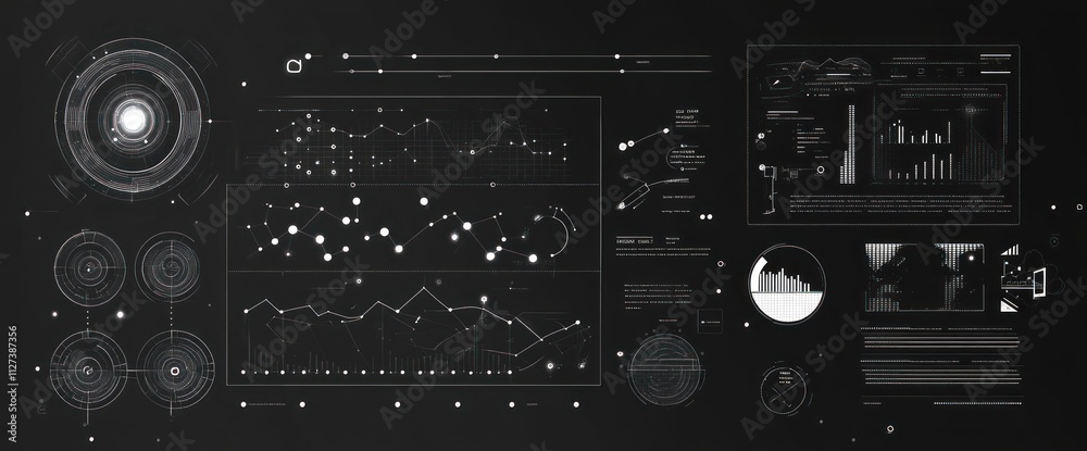 Leinwandbilder A futuristic dashboard displaying data visualizations and analytical graphs.