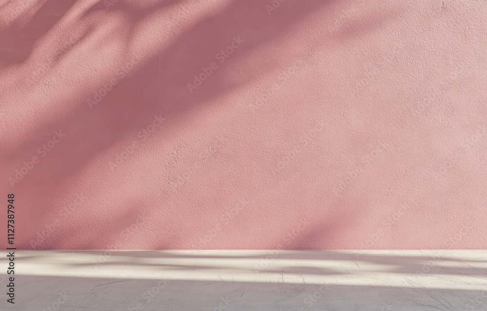 Poster a minimalist pink wall casting soft shadows, ideal for backgrounds or design projects.