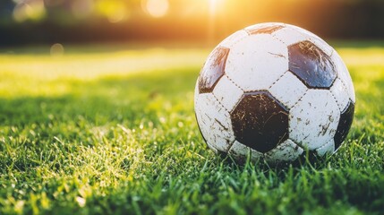 Obraz premium Golden Hour Soccer Ball on Lush Green Grass