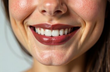 Fototapeta premium Perfect girl lips, lipstick color Mocha mousse. Smile. Close-up. Natural beauty