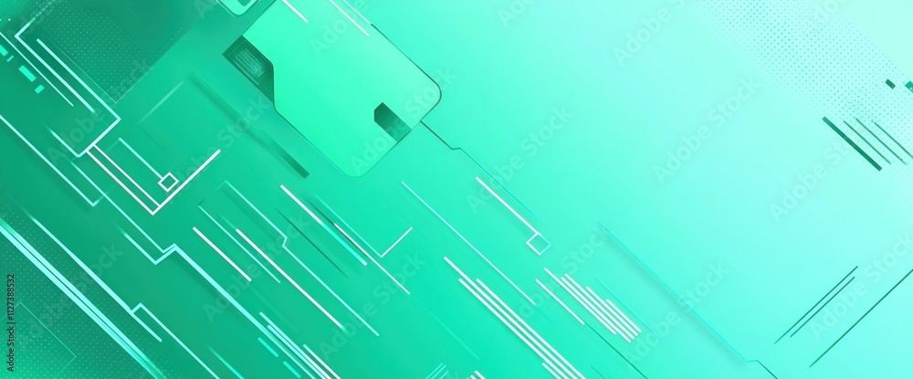Poster Abstract digital background with geometric lines and shapes in a teal color scheme.