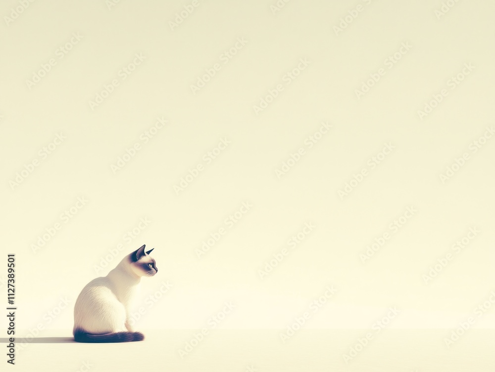 Poster a serene cat sits in minimalistic surroundings, evoking calm and contemplation.