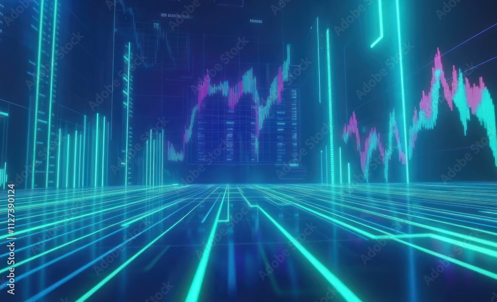 Aufkleber A digital representation of financial data with vibrant graphs and lines.