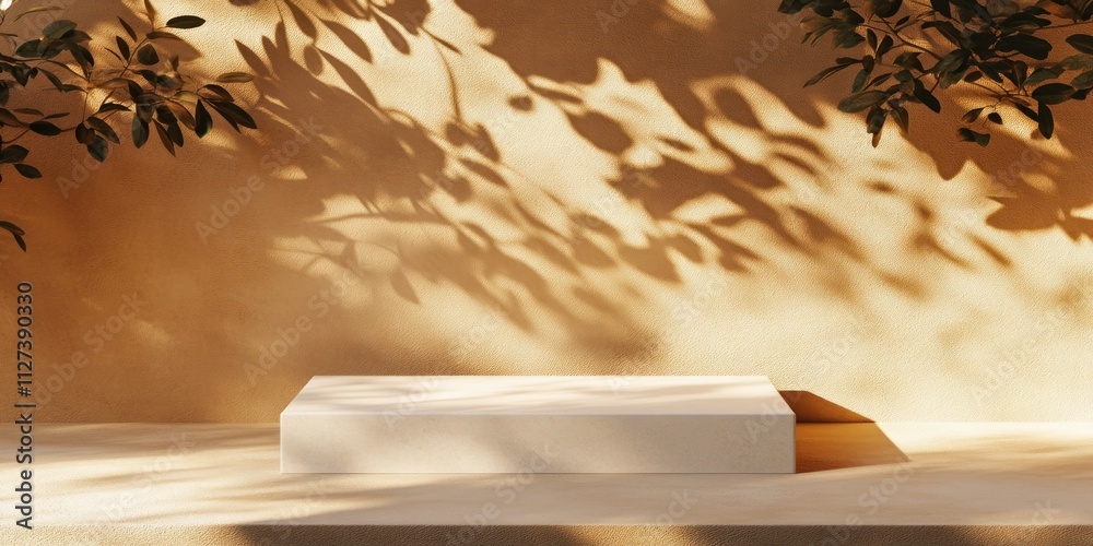 Poster A minimalist display platform with soft shadows against a textured wall.