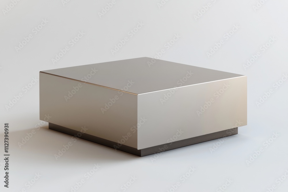 Poster a sleek, modern metallic box with a flat top and subtle base, suggesting storage or display.