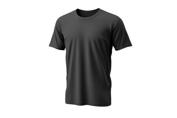 The image shows a dark grey short sleeved crew neck t-shirt on a black background.