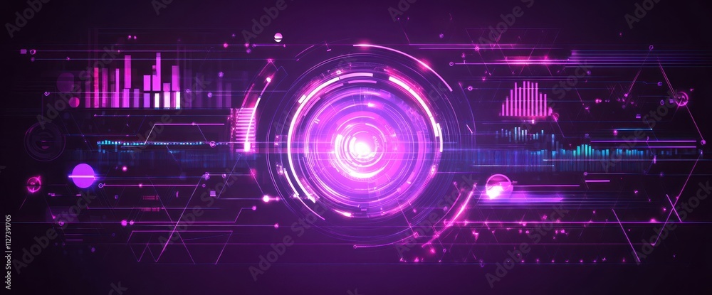 Poster Abstract digital design with vibrant colors and geometric patterns.