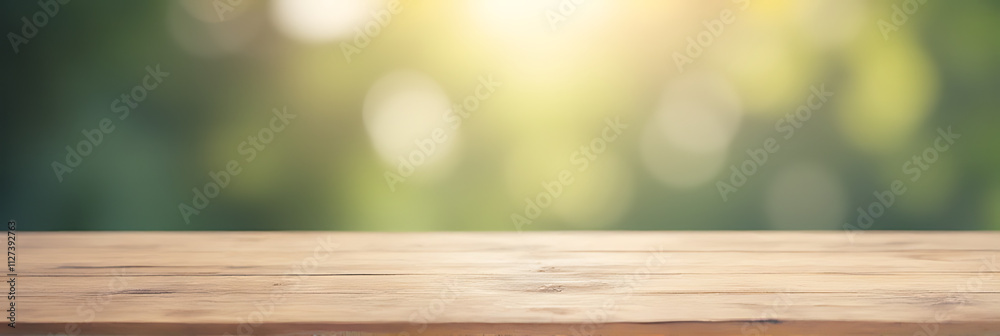 Aufkleber A minimalist design featuring an empty wooden tabletop against a blurred, abstract bokeh effect background with subtle texture nuances._00003_