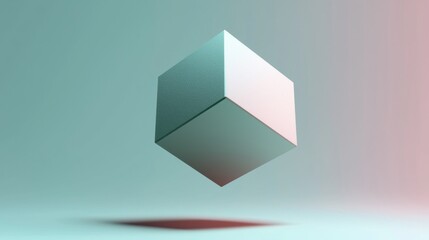 photorealistic isometric design of a floating geometric cube with sharp lines and soft gradient...