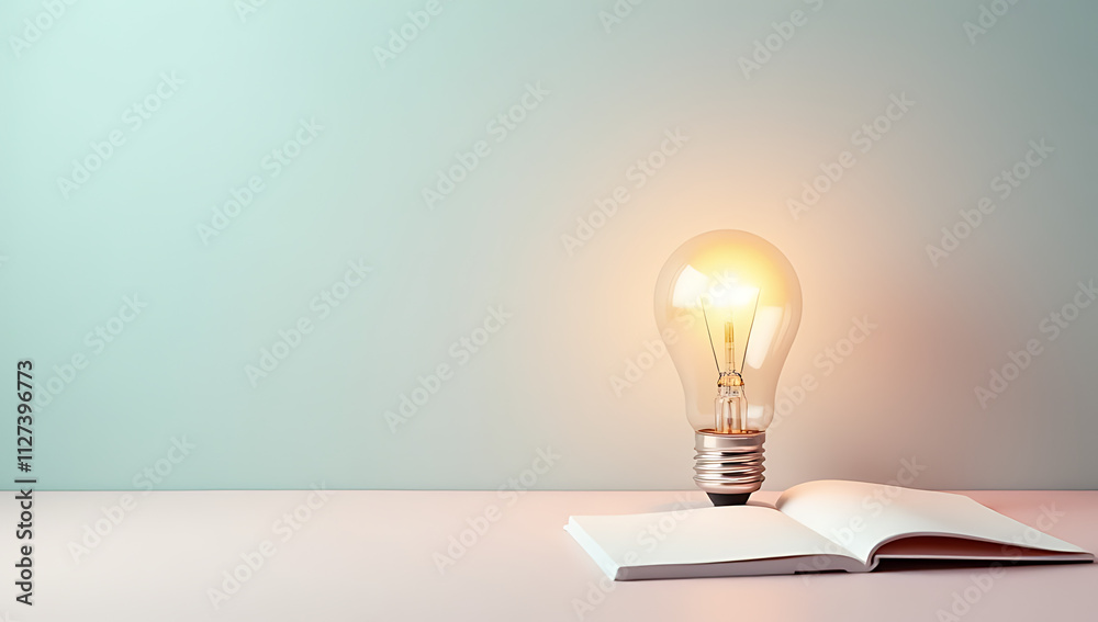 Poster A creative brainstorming session is set up with a lightbulb and notepad on a soft pastel colored background nearby._00002_