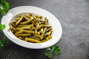 Green beans food ready to eat tasty food dish fresh delicious gourmet food background on the table rustic top view copy space top view keto and paleo diet мegetarian and vegan food
