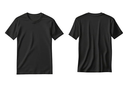 A black t-shirt is shown from the front and back, providing a blank template for design or branding purposes.