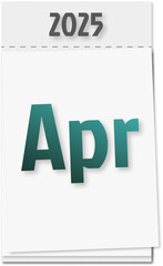 New calendar, April of the year 2025, green, gray and white.