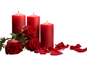Elegant Floral Arrangement: Candle and Red Roses on Transparent Background Generative AI