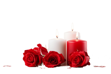 Romantic Ambiance: Burning Candle with Red Roses Isolated on Transparent Background Generative AI