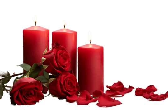 Elegant Floral Arrangement: Candle and Red Roses on Transparent Background Generative AI