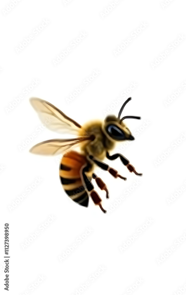 Poster a bee in flight is isolated against a clean white background with clipping paths for easy removal fr