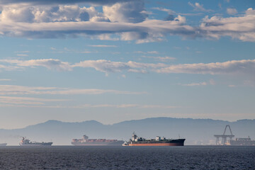 Container Ships Queued Up in San Francisco Bay