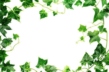 green ivy vine frame on transparent background. liana tropical hedge