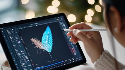 Digital art creation with stylus on tablet display ? dynamic feather animation design process