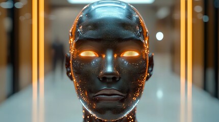 Futuristic Artificial Intelligence Humanoid Head with Advanced Neural Networks and Digital Circuitry, 32K Resolution