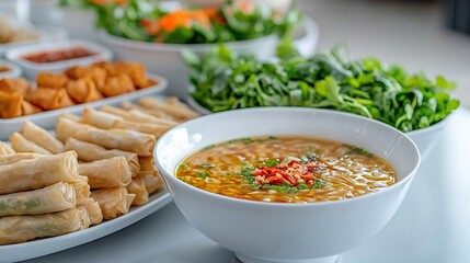 Modern Buffet Table with Hot Soup Stations, Buffet dinner food celebration party concept.