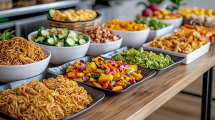 Obraz premium Vibrant Brunch Buffet with Colorful Dishes, Buffet dinner food celebration party concept.