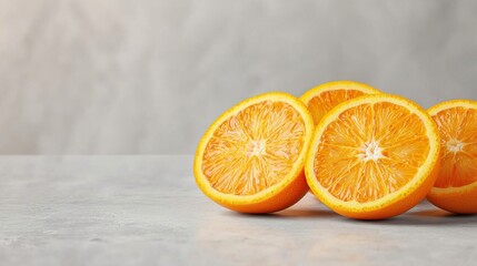 Freshly Sliced Oranges Revealing Juicy Pulp, Sliced juicy oranges textured concept.