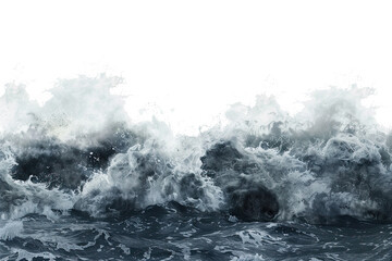rough sea ocean dark deep blue color with big waves tsunami hurricane storm on transparent background