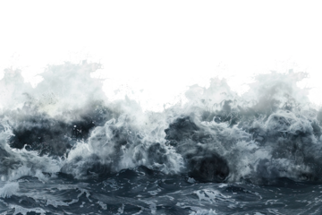 rough sea ocean dark deep blue color with big waves tsunami hurricane storm on transparent background
