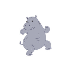Vector illustration of a dancing gray hippopotamus on an isolated background.