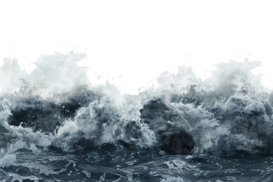 rough sea ocean dark deep blue color with big waves tsunami hurricane storm on transparent background