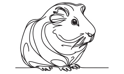 One Line Drawing of a Cute Guinea Pig, Single Line Art, Black and White Illustration, Pet Portrait
