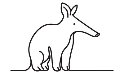 Line Art Illustration of an Aardvark Sitting, Simple Black and White Drawing of an Aardvark, Minimalist Design of an Aardvark