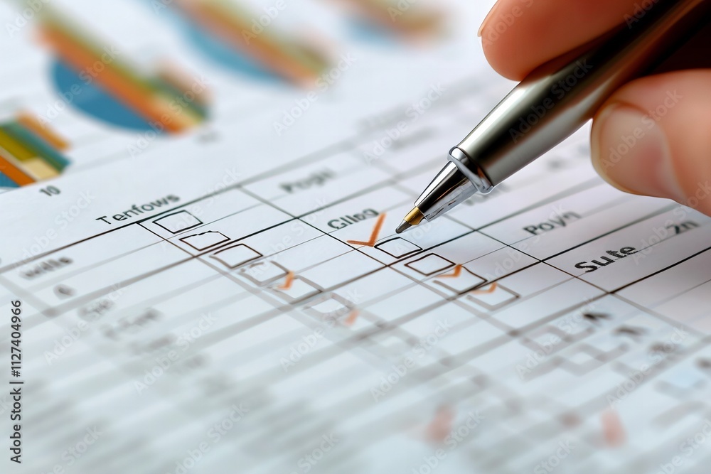 Aufkleber Detail-oriented hand filling out a survey or office report form with a pen