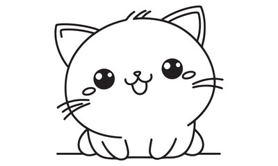 Adorable Cartoon Cat Coloring Page: A Cheerful, Round-Faced Feline with Big Eyes and a Playful Smile, Ready for Creative Expression