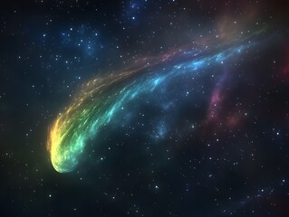 Obraz premium Vibrant Comet in Colorful Cosmic Background with Twinkling Stars