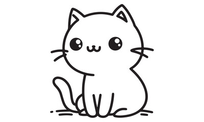 Adorable Kawaii Cat: A Simple Line Drawing of a Cute Cartoon Feline, Perfect for Coloring Pages, Stickers, or Digital Art
