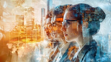 Panorama of professionals from various industries working together. A diverse group of individuals from different professional backgrounds collaborating