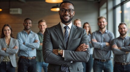 Group of smiling professionals in an office environment