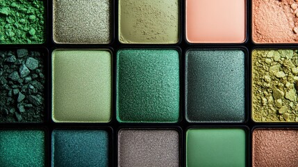Fototapeta premium Vibrant Palette of Eyeshadow Shades Displayed in an Artistic Arrangement for Beauty Enthusiasts