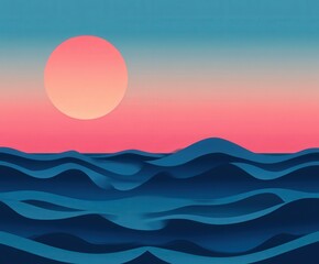 Sunset over calm ocean waves with vibrant colors and serenity