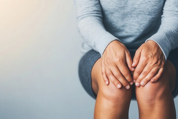 Close-up of hands on knees, symbolizing pain or discomfort with a focus on health and wellness