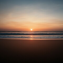 Fototapeta premium Sun sets over tranquil ocean at a sandy beach