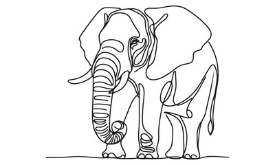 Vector illustration of an elephant silhouette in a natural pose, showcasing its trunk, representing wildlife and nature, with a simple cartoon style