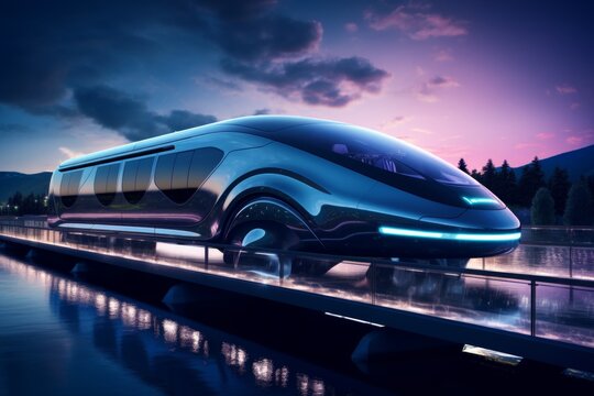 Experience the future of travel  a hyperloop train swiftly navigating advanced tunnel systems