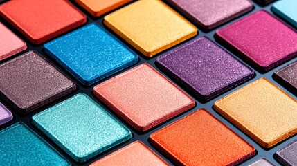 Colorful Array of Shimmering Eye Shadow Palettes Showcasing Vibrant Hues and Textures