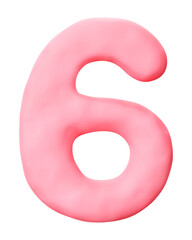 Number 6 png pink clay alphabet, transparent background