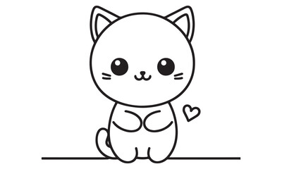 Happy Cute Cartoon Cat Kitten Playing with Toy in Fun Illustration