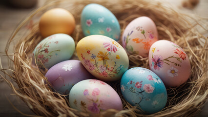 Naklejka premium easter eggs in a nest